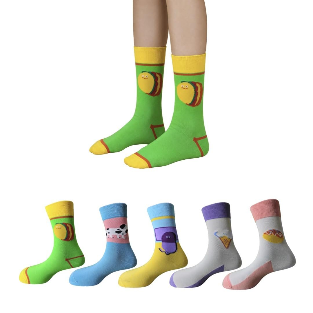 Sole-D Pairs Unisex Crew Socks, Pack of 5, Multicolour, Funky Prints