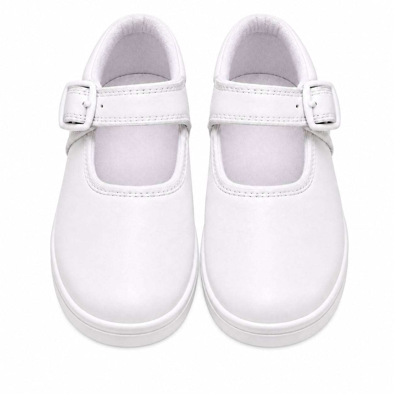 GlameurGirl: White Belly School Shoes with Round Toe Buckle Strap for Girls