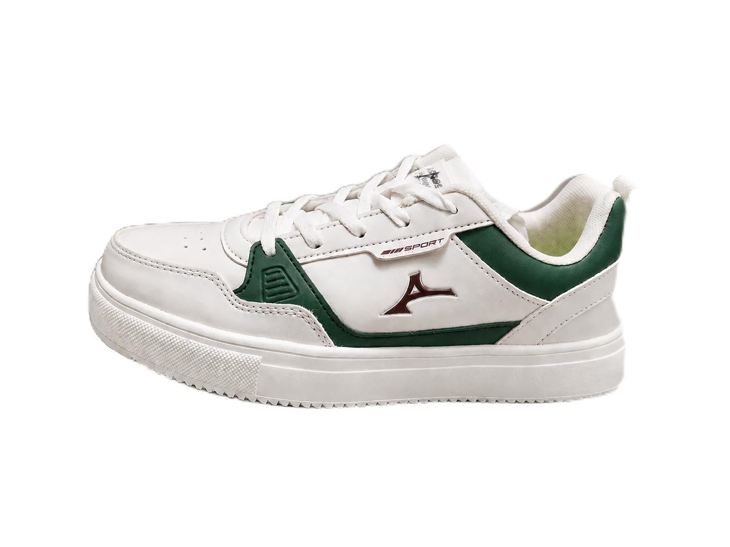 Sport Sneakers, White and Green Lace-Up Low-Top Casual Shoes