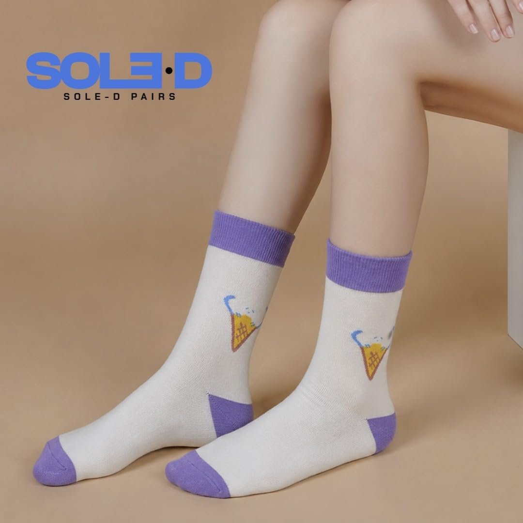 Sole-D Pairs Unisex Crew Socks, Pack of 5, Multicolour, Funky Prints - Image 6