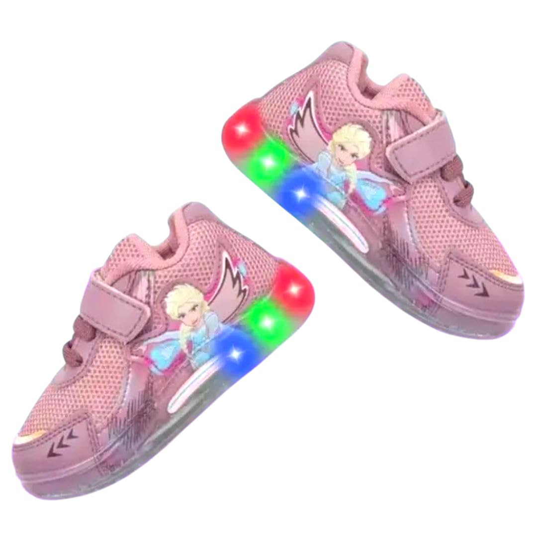 Girls Light-Up Kids Sneakers, Pink Mesh, LED Flashing Soles, Hook and Loop Closure, Breathable Athletic Shoes (PPL, UK Footwear Size System, Little Kid, Age Range, Medium, 4.5 Years, 5 Years)