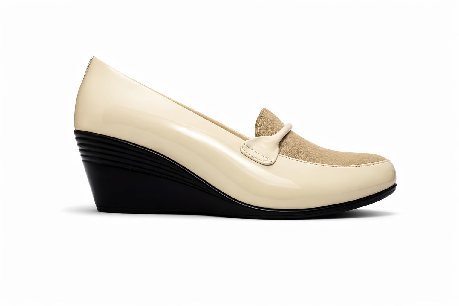 Hey LaVida Women's Wedge Heel Loafer, Beige, Glossy Finish, Cushioned Insole, Slip-On for Office & Casual Wear - Image 6