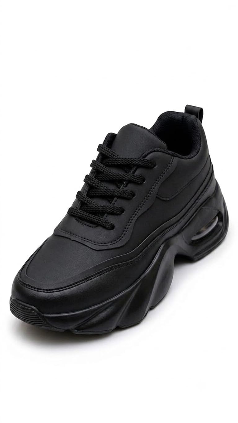 Salma Footwear Men's Tan Chunky Sneakers Height Increasing Casual Shoes Men (Black, UK Footwear Size System, Adult, Men, Numeric, Medium, 10)