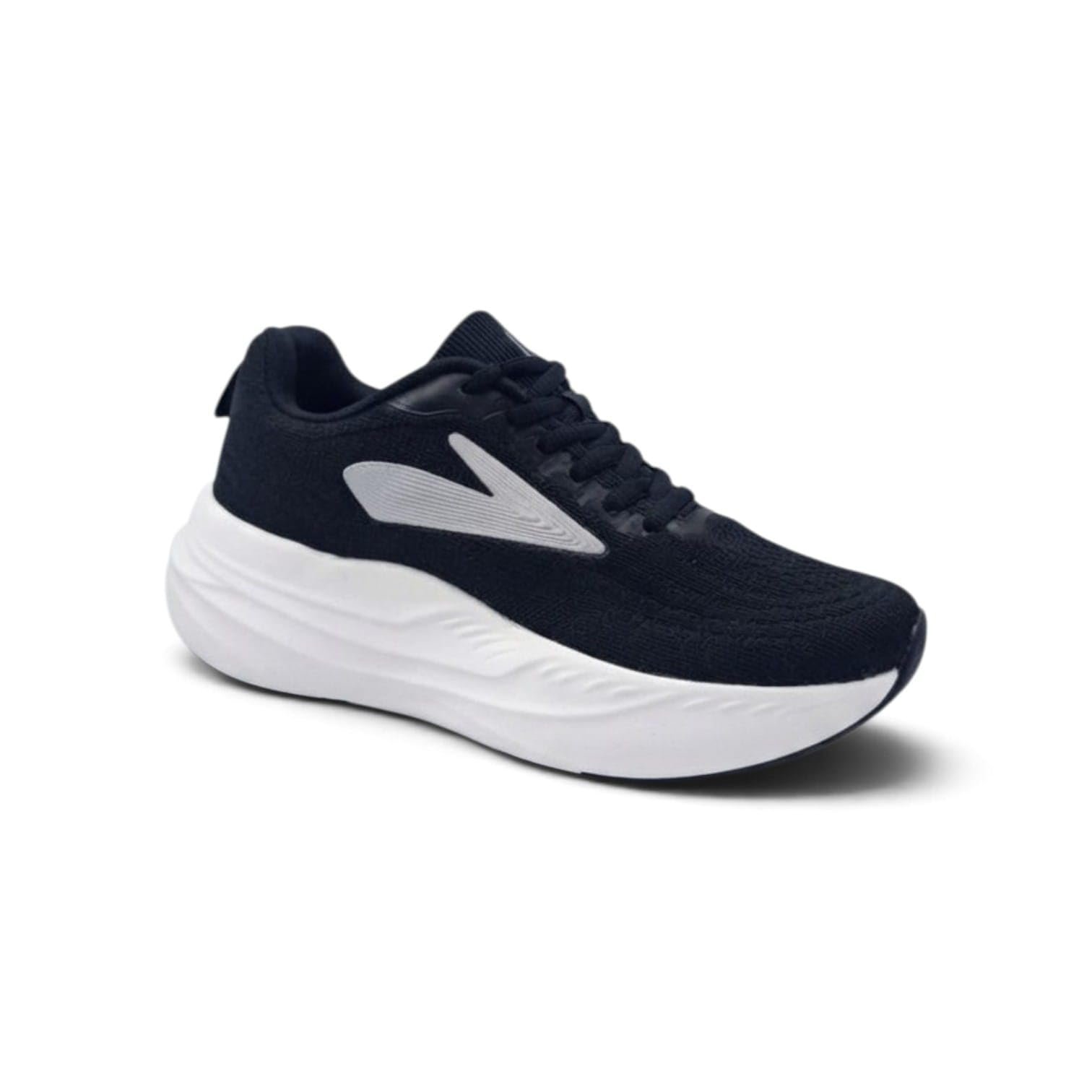 Men's Black Lace-Up Running Sneakers with White Sole