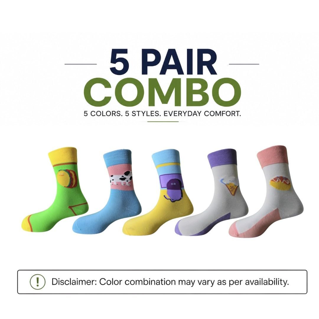Sole-D Pairs Unisex Crew Socks, Pack of 5, Multicolour, Funky Prints - Image 7