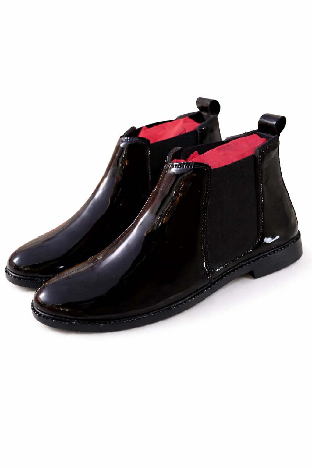 Black Patent Leather Chelsea Boots for Men, Glossy Finish Ankle Boots with Elastic Side Panels, Slip-On Casual Formal Footwear