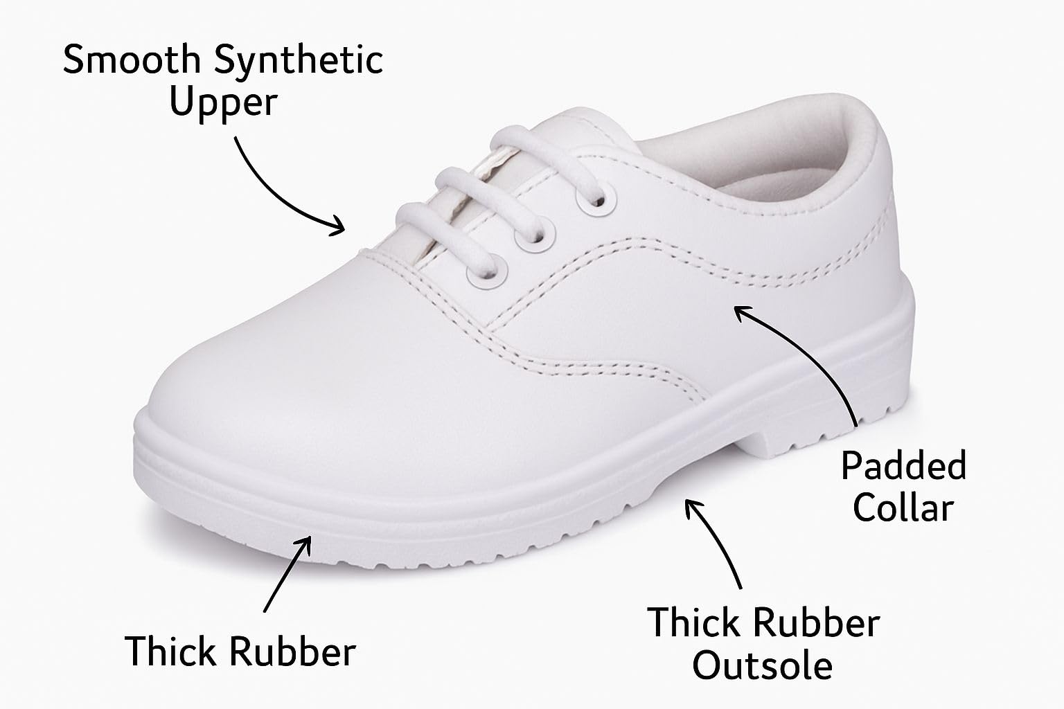 White School Shoes Kids - Boys Girls Formal Leather Lace-Up Shoes with Non-Slip Sole, Comfortable Cushioned Insole, Uniform Compliant (UK Footwear Size System, Little Kid, Men, Numeric, Wide, 4)