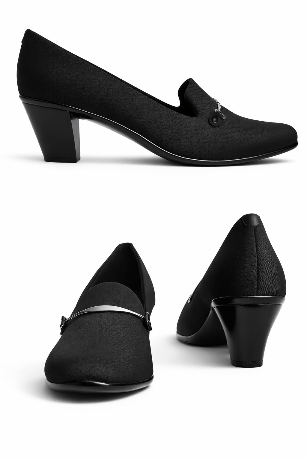 Hey LaVida Women's Block Heel Loafer, Black Suede, Slip-On Formal Shoe with Gold Metal Detail, Cushioned Insole, Anti-Slip Sole