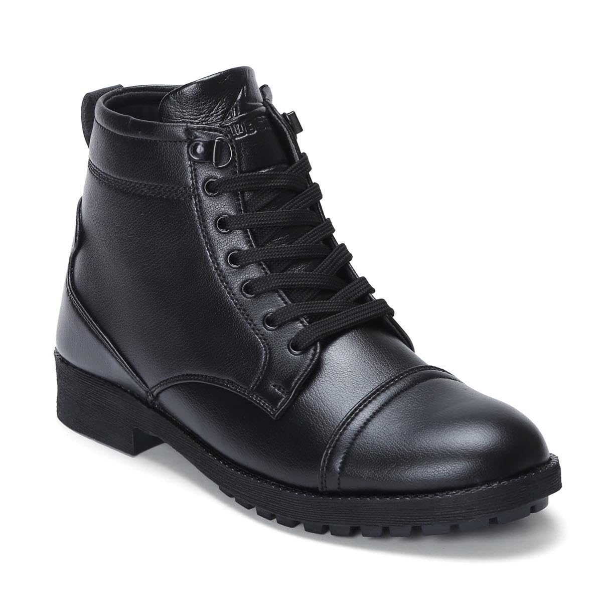 Club Style shoe for Men Side Zip Ankle Leather and lace-up Boots for Police, Commando NCC, Military, and Army (BLACK, UK Footwear Size System, Adult, Men, Numeric, Medium, 9)