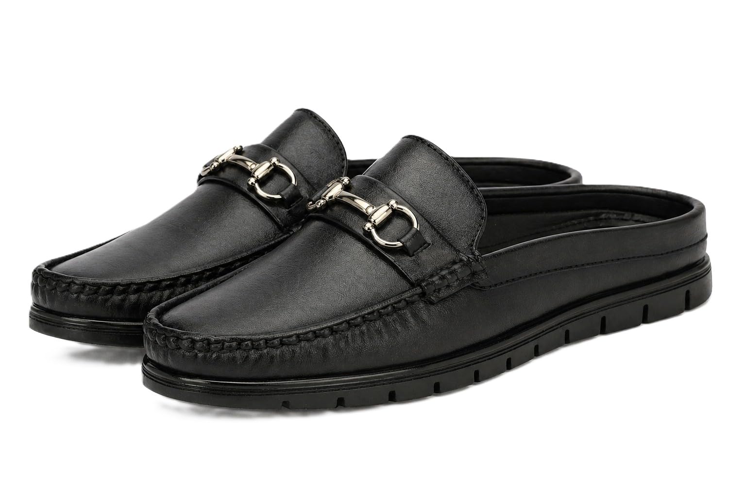 Men’s Black Slip-On Loafer Shoes Elegant Metal Bit Detail Lightweight Flexible Sole Cushioned Comfort Stylish Everyday Casual Office Wear Footwear (UK Footwear Size System, Adult, Men, Numeric, Medium, 6)