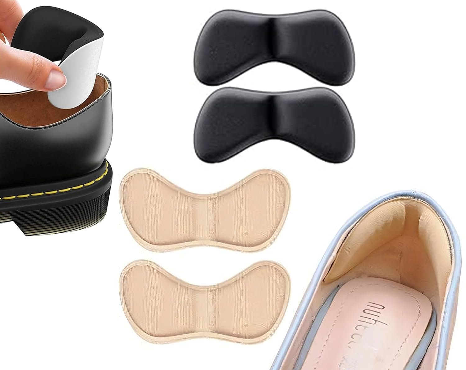 Combo Self-Adhesive Heel Grips Liner Shoe Tightener Inserts for Loose Shoes, Shoe Bite Protector Heel Pads Snugs for Shoe Insoles, Heel Pad for Heel Pain Men Women/2*Pair (Heel Liner Skin)(S-1005)