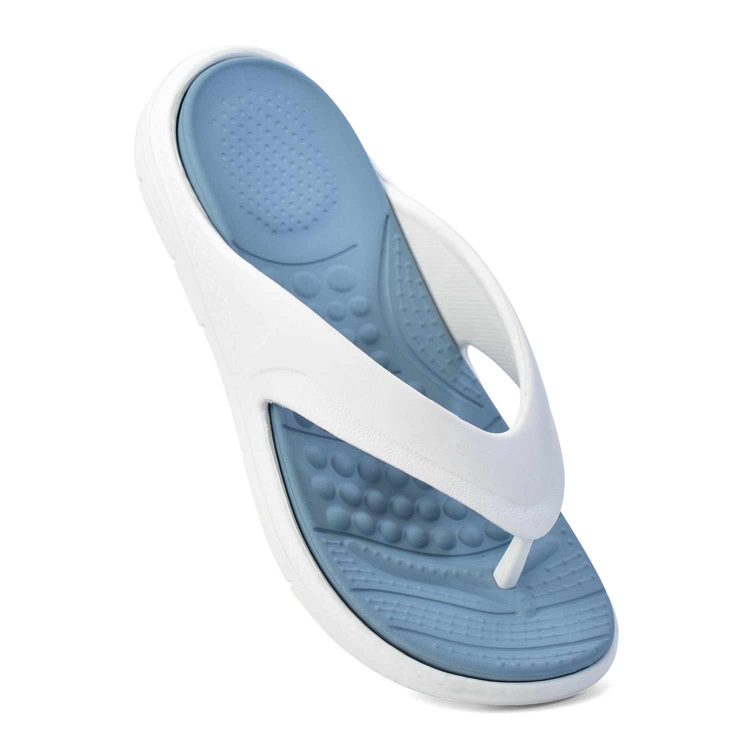 Snugly Flip Flops for Men | Orthopedic Slippers & Relieving Acupressure | Waterproof Monsoon Footwear | Dual-Tone Design | Light Blue - UK 8