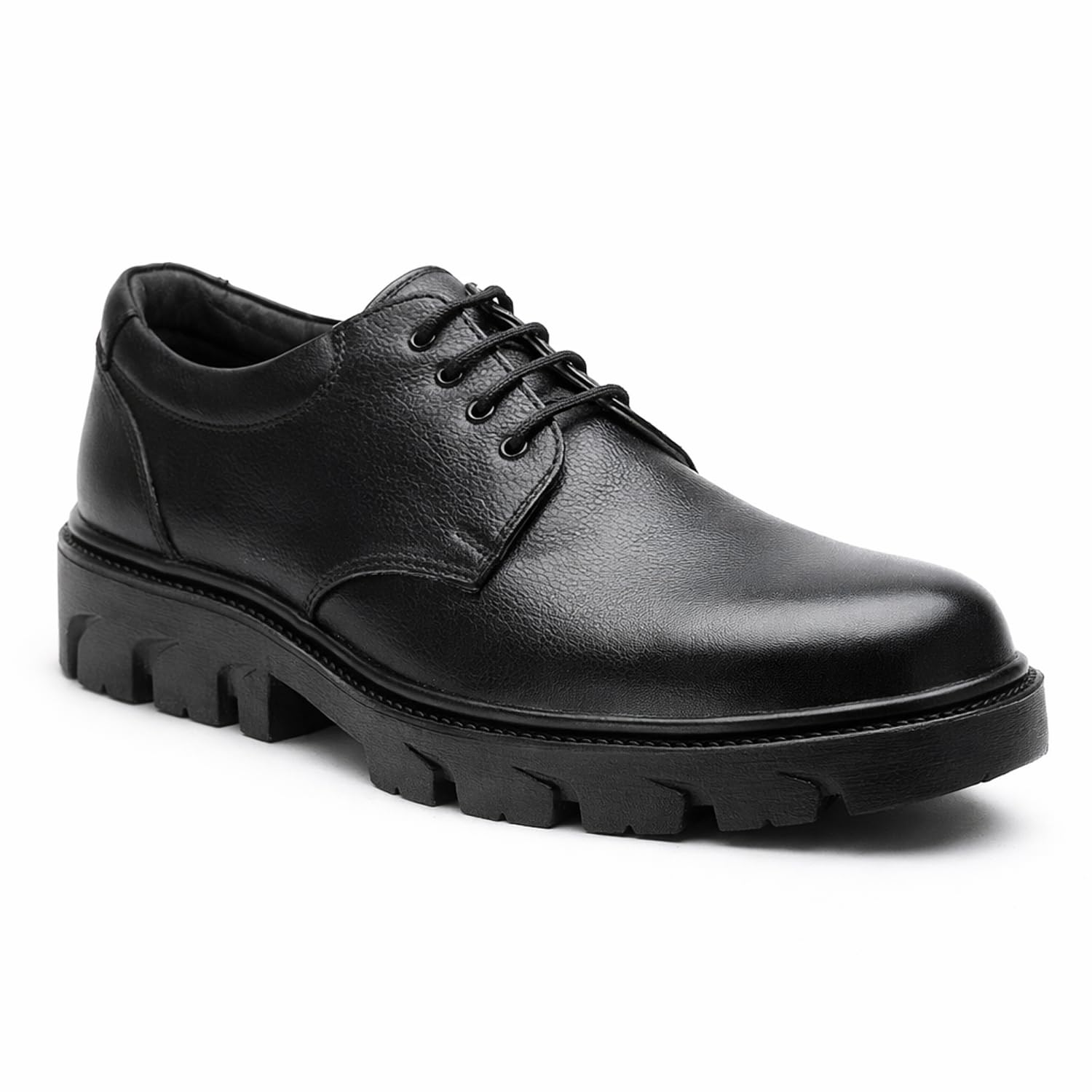 SENCUS Men's Black Leather Derby Shoes, Lace-Up, Chunky Sole, Formal Casual Footwear (UK Footwear Size System, Adult, Men, Numeric, Medium, 10)