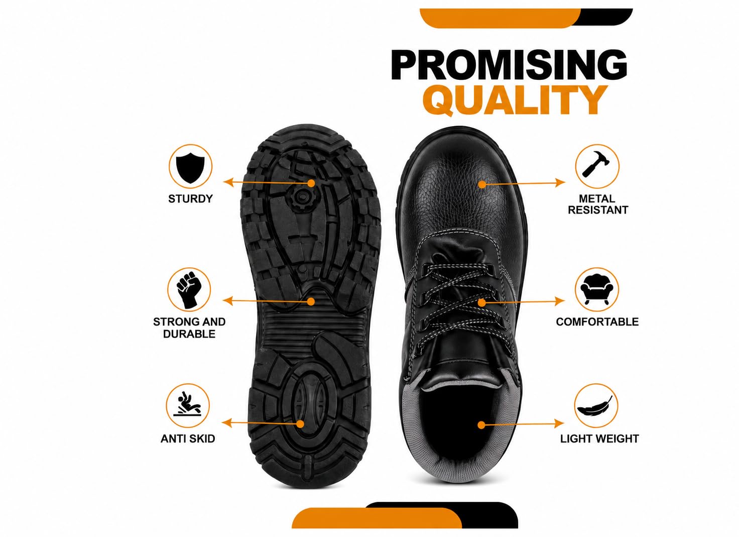 Shyam Steel High Ankle Safety Shoes for Men, Black, UK 7 - Image 4