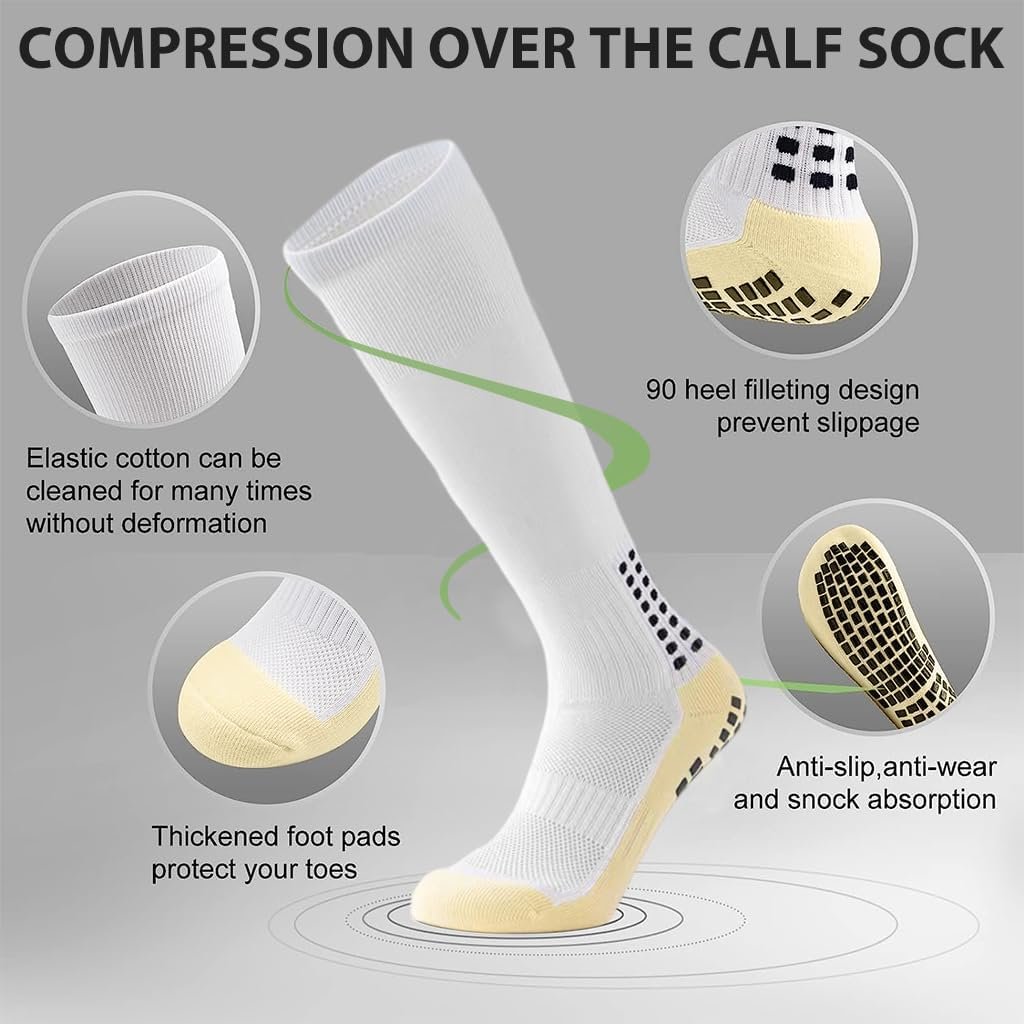 1 Pairs Athletic Non-slip Football Socks for Men Women, Anti-Slip Calf Size Cushioned, Breathable, Cotton, Grip Sports Crew Sock for Soccer, Rugby, Cricket, Yoga (Multicolor)