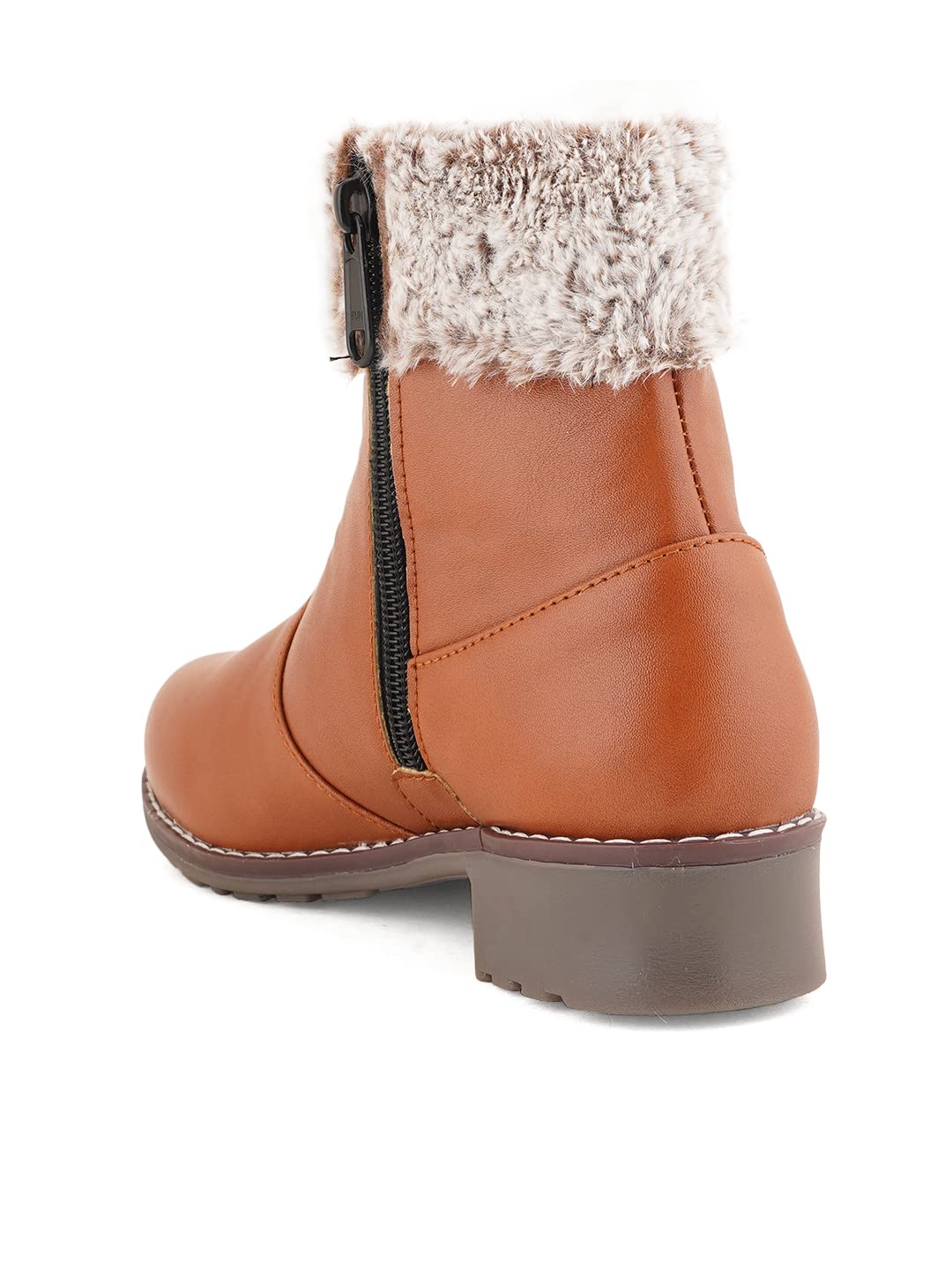 Walkfree Women Patent Leather Casual Tan Boots for Winter Wear - Image 5