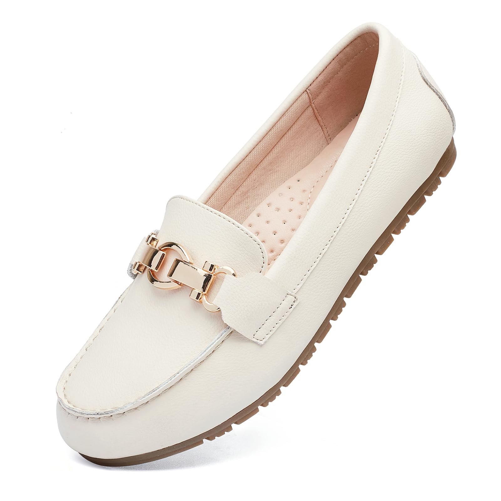Loafers for Women Business Casual Shoes Comfortable & Lightweight Penny Loafers Slip On Work Flats, Beige Napa Leather, 10