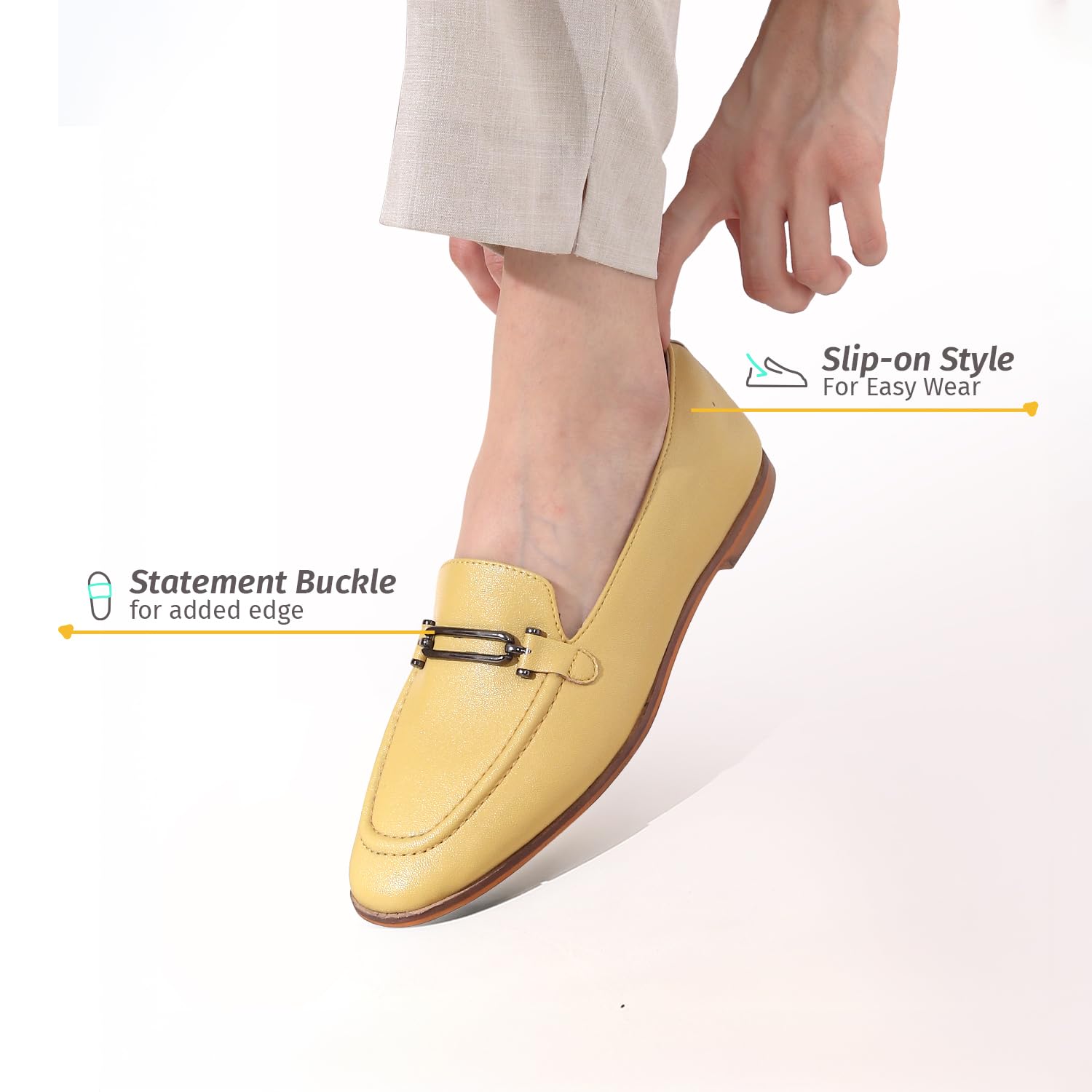 Bliss Loafers for Women | Comfortable & Stylish Bellies | Fashion Moccasins with Footpharma Footbed | Slip-on for Casual & Formal Wear | 001 | Pastel Yellow - UK 4 - Image 5