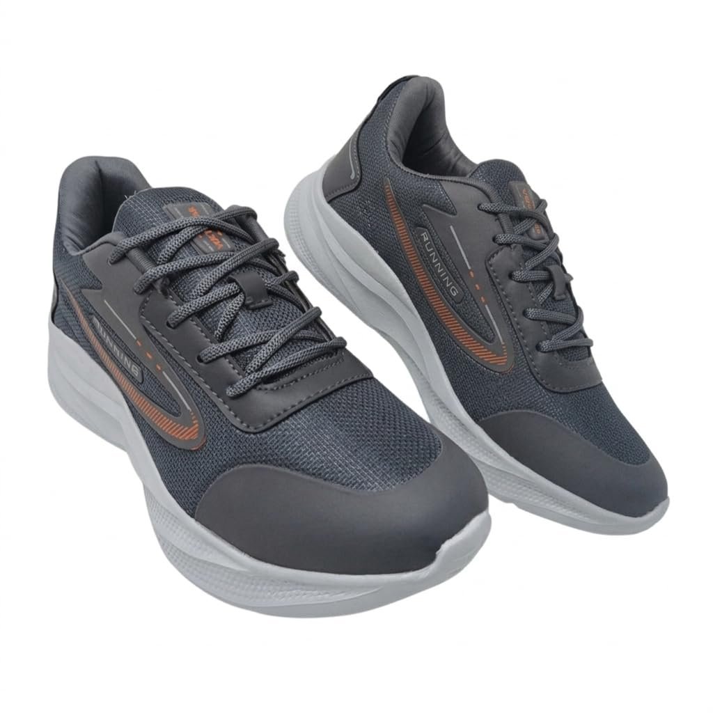 Swing Sports Shoes for Men | Lightweight Airy Mesh, Cushione Sole |Color (Black&Grey) | Size (6-10) | ForGym & Daily Use (Grey, UK Footwear Size System, Adult, Men, Numeric, Medium, 10)