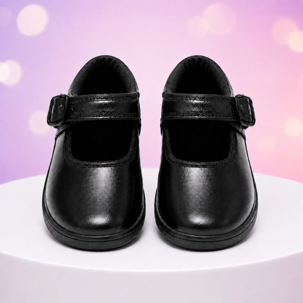 GlameurGirl Black School Shoes for Girls | Hook and Loop Strap | Closed Toe - Image 2
