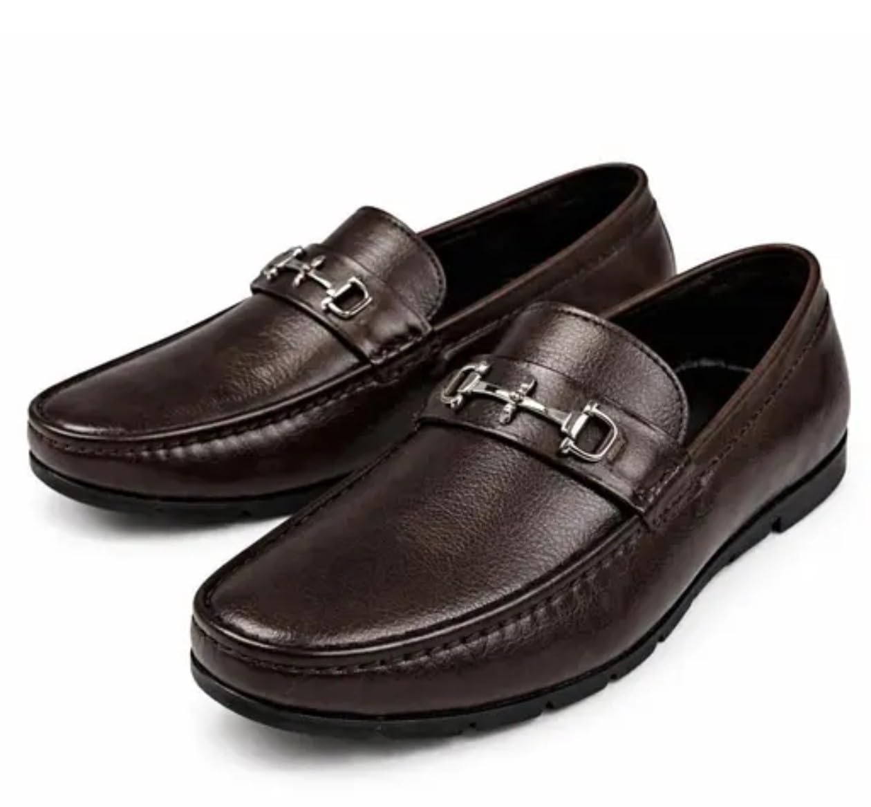 Men's Dark Brown Pebble-Grain Leather Bit Loafers