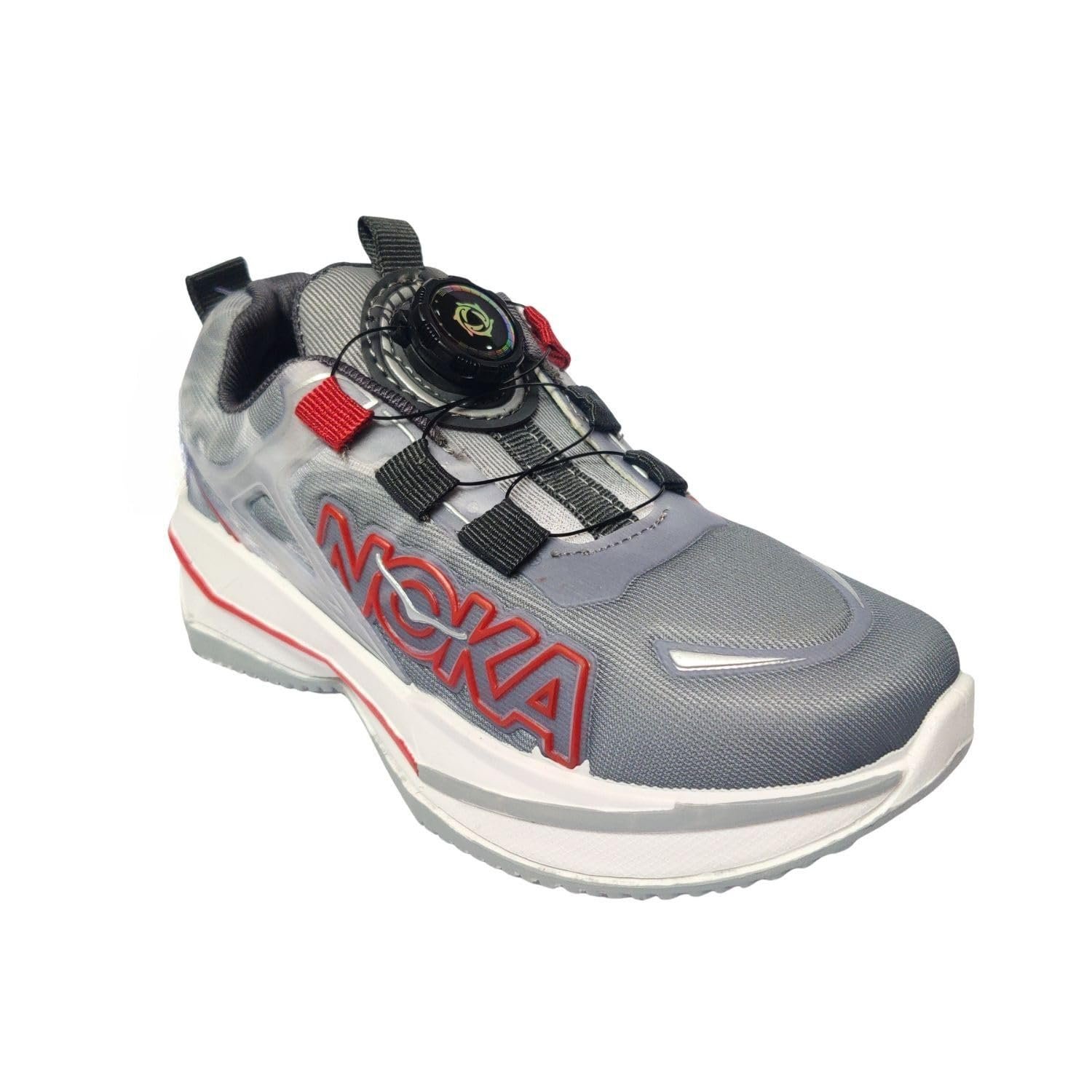 Kid's Sport Running, Walking, Party & School Shoes with Rotary Dial Lock | Lightweight EVA Sole, Breathable Mesh, Non-Slip & Shockproof Casual Sneakers for Boys (8–11 Years) Grey-Red