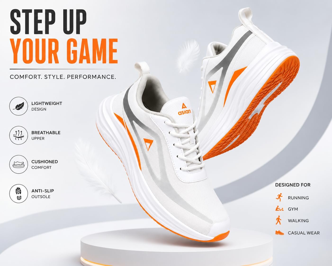 Men's Lightweight Running Shoes | Breathable Sports Sneakers for Walking, Gym, Jogging & Casual Wear | Comfortable Lace-Up Athletic Shoes (White & Grey) (UK Footwear Size System, Adult, Men, Numeric, Medium, 9) - Image 4