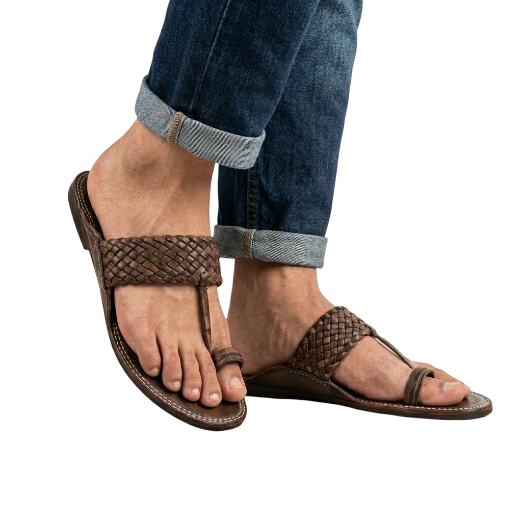 Kolhapuri Chappals for Men, Brown, UK Size 6