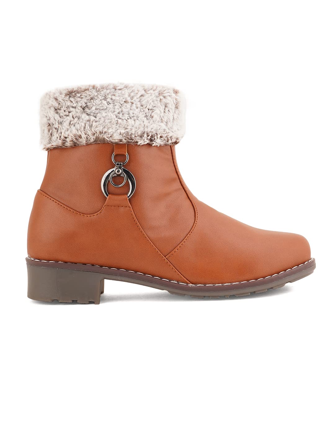 Walkfree Women Patent Leather Casual Tan Boots for Winter Wear - Image 3