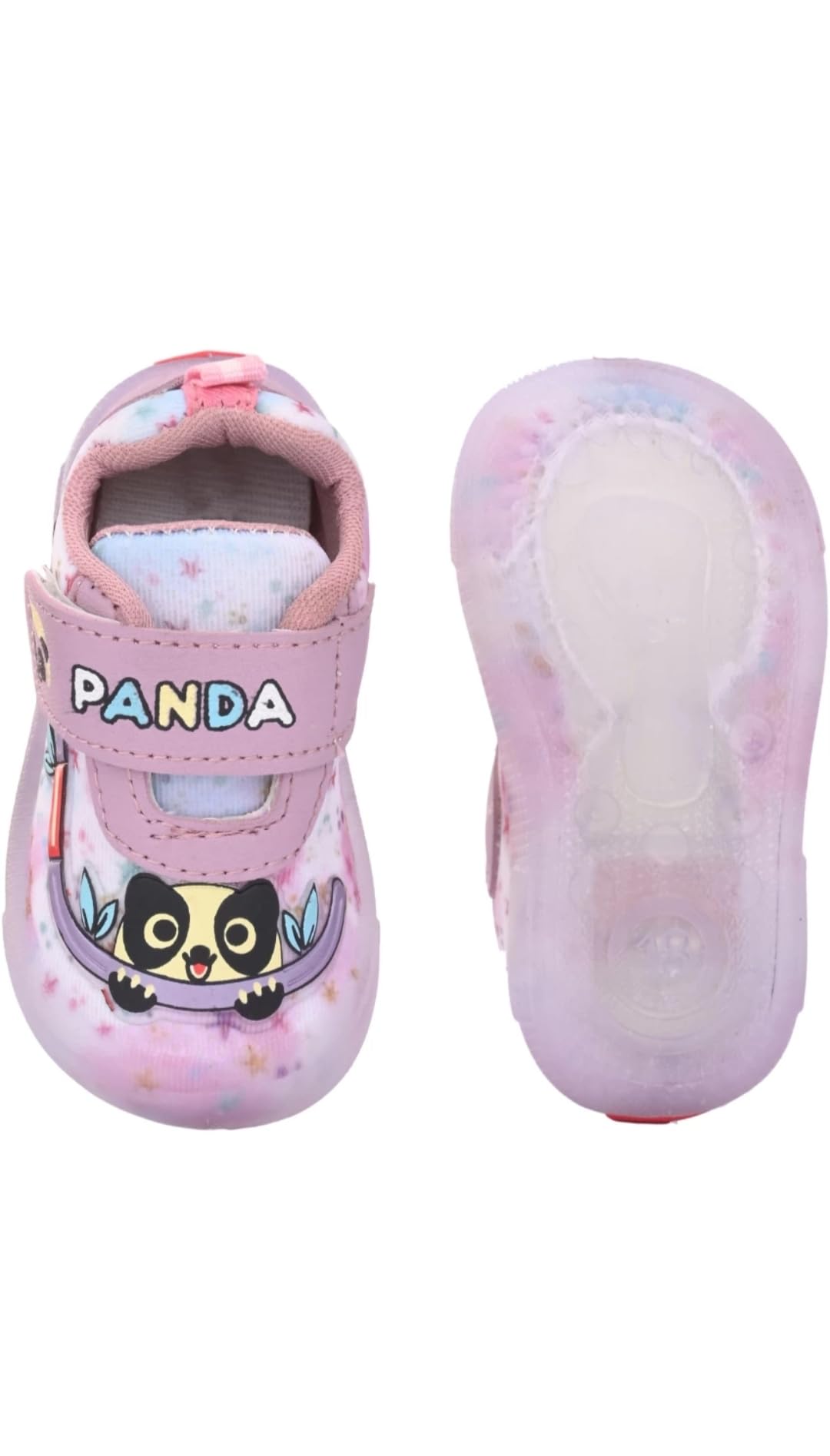 Kids Light-Up Sneakers with Panda Design, Pink Straps, LED Multicolour Lights, Tie-Dye Pattern (Onion, UK Footwear Size System, Toddler, Age Range, Medium, 12 Months, 15 Months) - Image 5