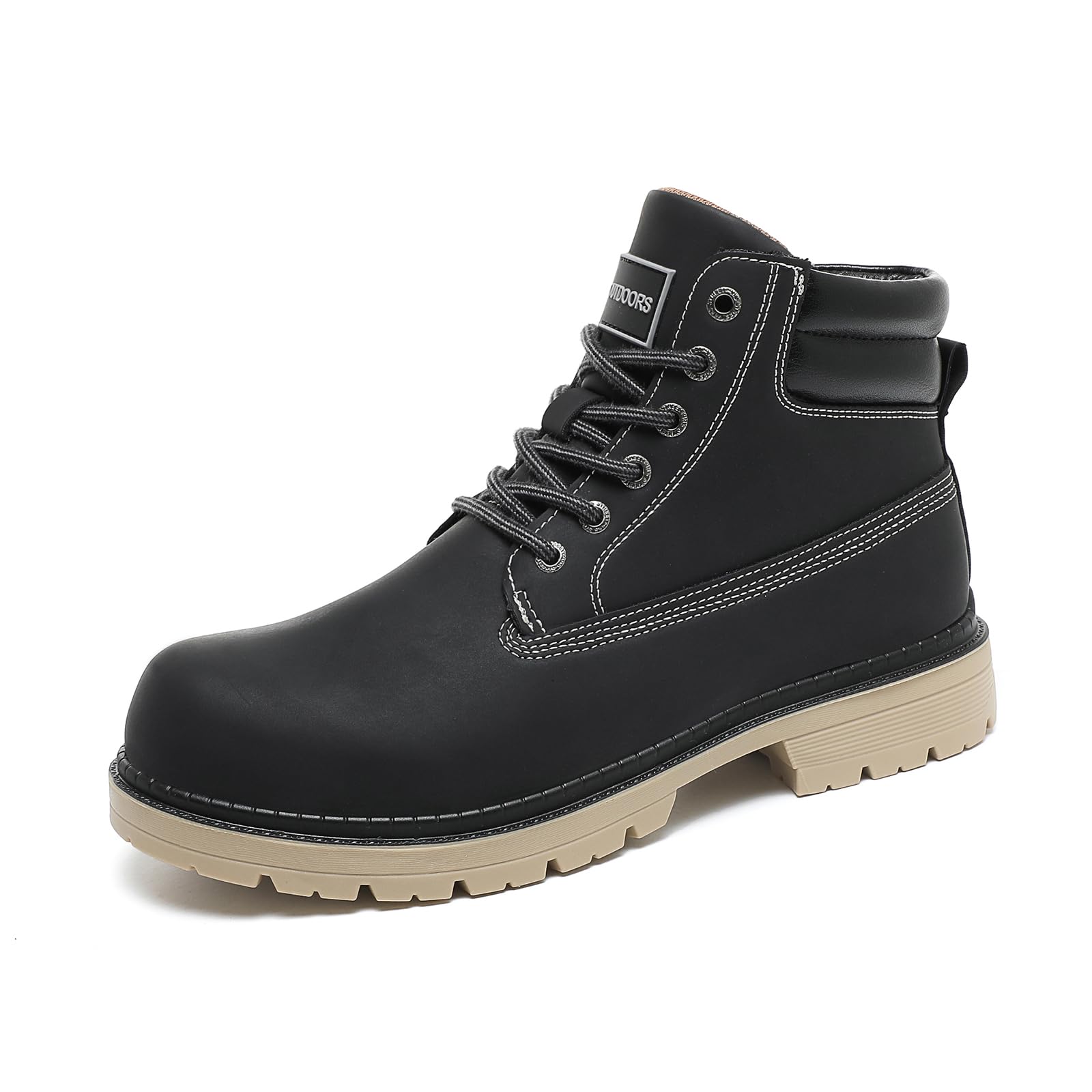 Men's Chukka Boots, Waterproof Hiking Boots, Lightweight Ankle Boots, Non Slip Casual Boot Lace Up Walking Booties, Black, 7.5