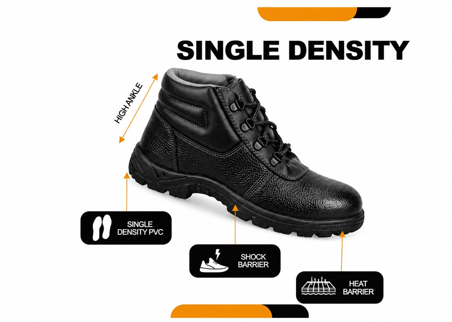 Shyam Steel High Ankle Safety Shoes for Men, Black, UK 7 - Image 5