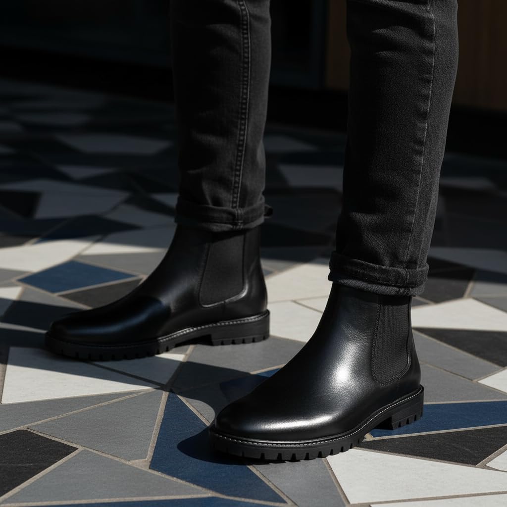 VAIBHAV ENTERPRISES Men's Black Premium Synthetic Leather Slip-On Formal Shoes for Men | Classic Ankle Boots with Anti-Slip Sole | Office, Party & Casual Wear 06 (UK/INDIA) - Image 3