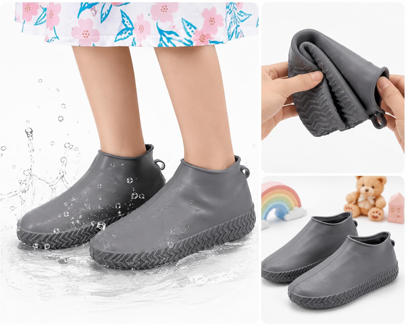 KANSIV Kids Waterproof Silicone Shoe Covers, S 30-34, Grey - Image 2