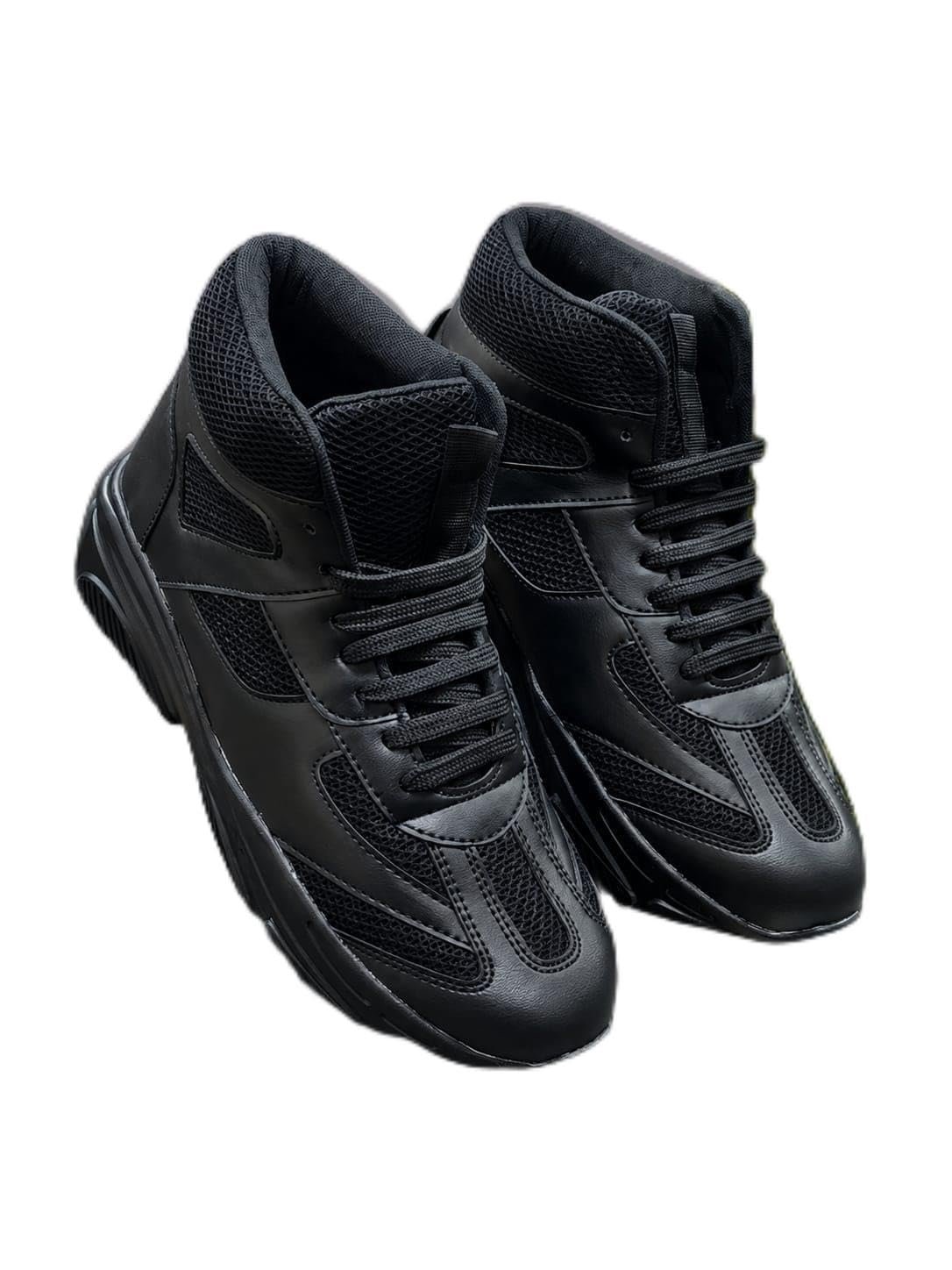 Women's Black High-Top Sports Shoes Lace-Up Sneakers