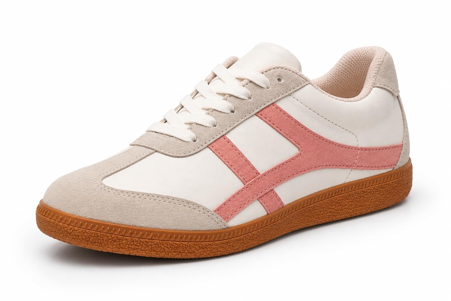 Louis Grey Women's Retro Synthetic Leather Sneakers | Classic Casual Lace-Up Walking Shoes with Anti-Slip TPR Gum Sole & Suede Accents (Pink, UK Footwear Size System, Adult, Women, Numeric, Medium, 8)