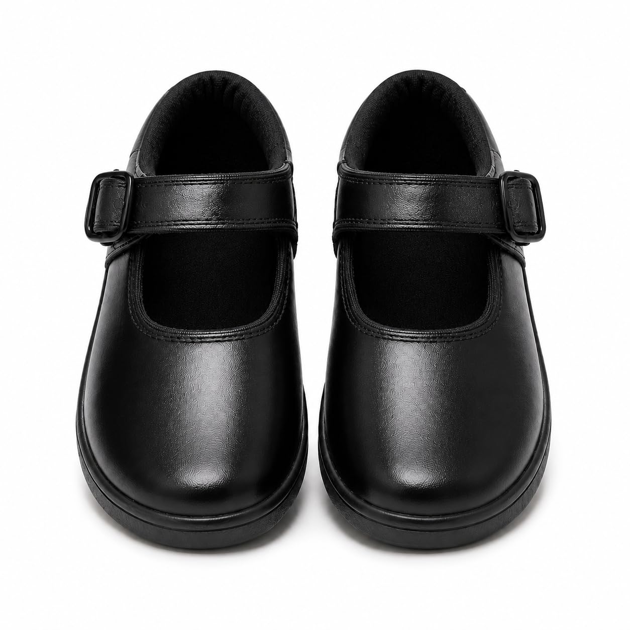 GlameurGirl Black School Shoes for Girls | Hook and Loop Strap | Closed Toe