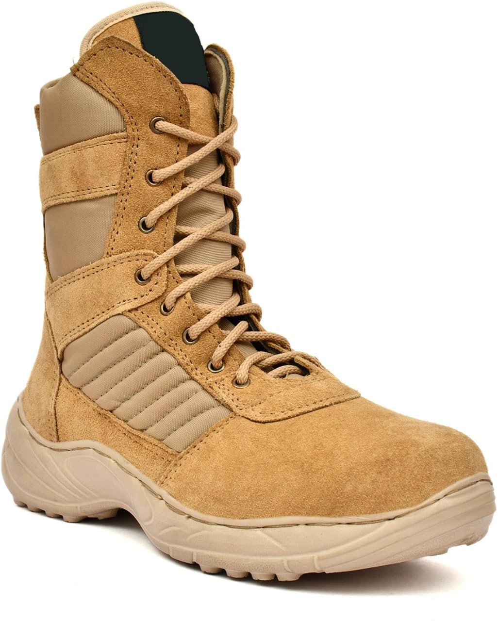 Military Tactical Combat Boots, High Ankle Lace-Up with Hook and Loop Strap, Suede and Canvas, Olive Green and Beige (Beige, Standard, UK Footwear Size System, Adult, Men, Numeric, Medium, 8)
