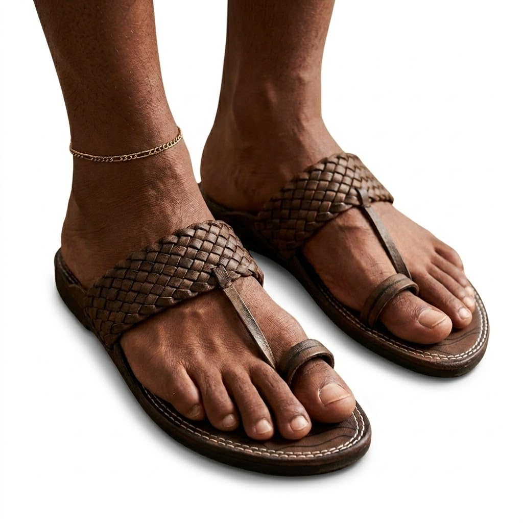 Kolhapuri Chappals for Men, Brown, UK Size 6 - Image 3