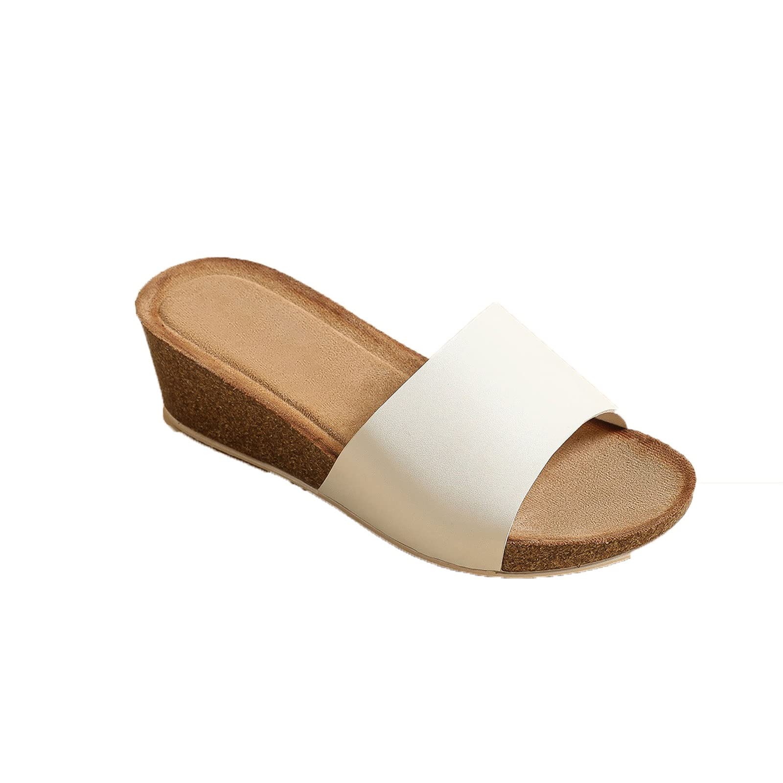 Slippers for Women Women Sandals Ladies Wedge Summer Slippers Leather Casual Open Toe Female Slides Soft Fashion Sandals (Color : White, Size : 37)