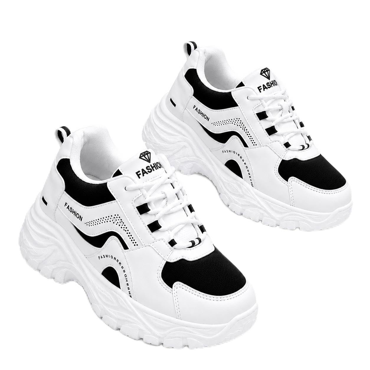 Trekova Trendy White Mix Chunky Korean Sneakers for Women