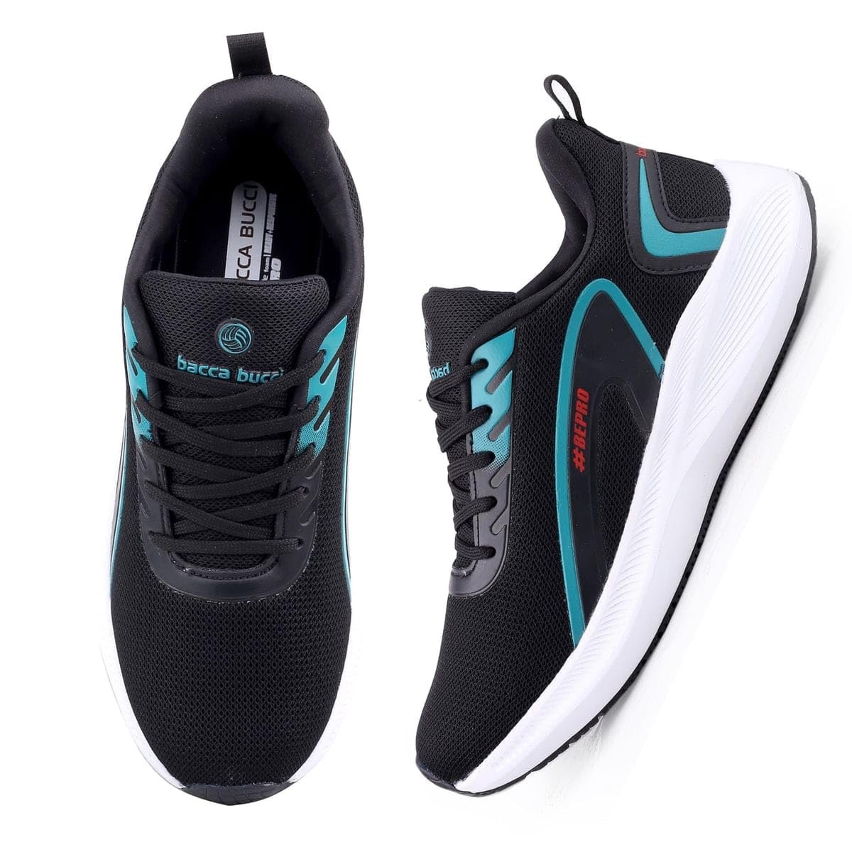 Men's Running Sneakers, Black with Teal Accents, Mesh Upper, Lace-Up, Sports Shoes (4, UK Footwear Size System, Adult, Men, Numeric, Narrow, 12)