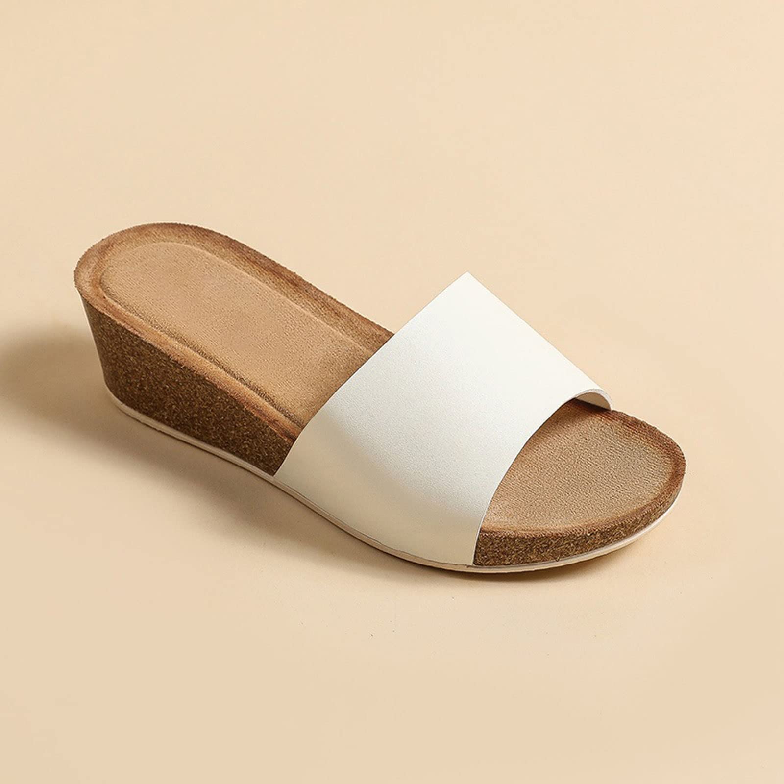 Slippers for Women Women Sandals Ladies Wedge Summer Slippers Leather Casual Open Toe Female Slides Soft Fashion Sandals (Color : White, Size : 37) - Image 3