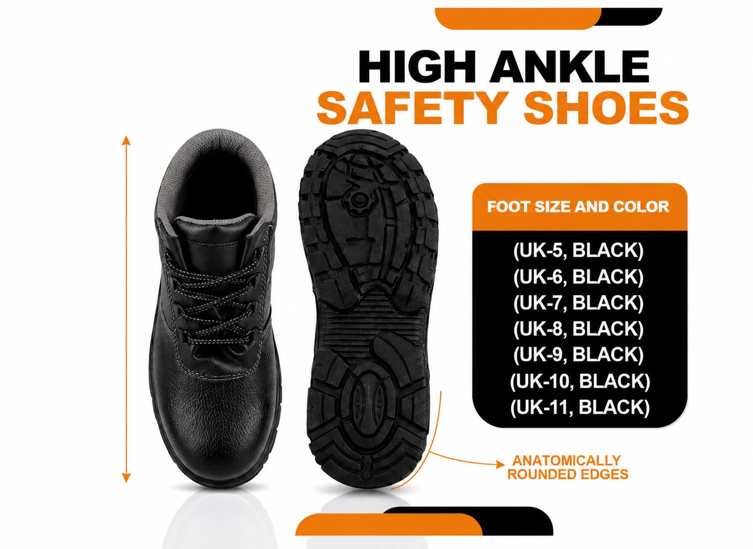 Shyam Steel High Ankle Safety Shoes for Men, Black, UK 7 - Image 2