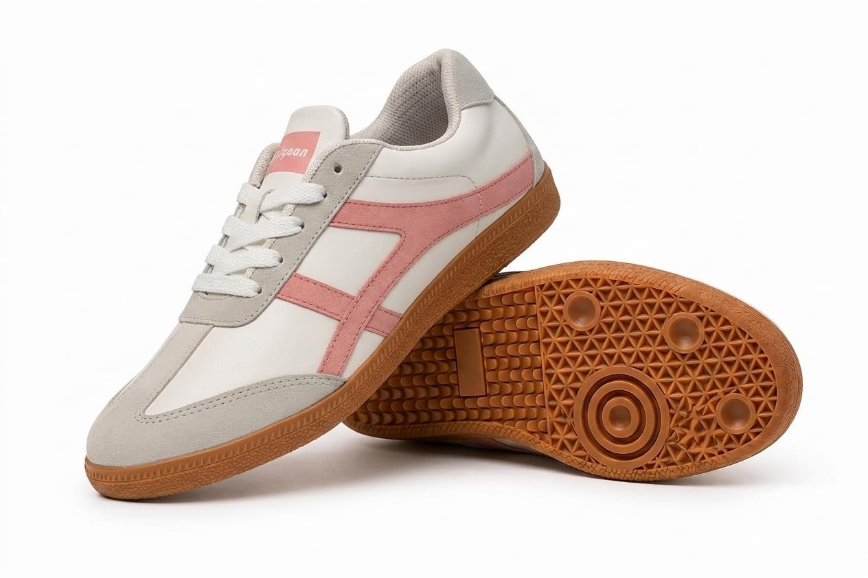 Red Pigeon Women's Retro Synthetic Leather Sneakers | Anti-Slip TPR Gum Sole Casual Walking Shoes | Classic Low-Top Lace-Up Sporty Footwear for Girls (Peach, UK Footwear Size System, Adult, Women, Numeric, Narrow, 6)