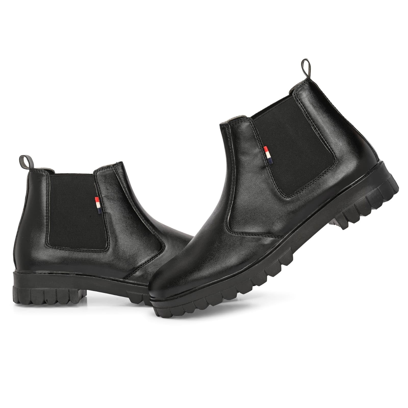 Men's Black Synthetic Leather Chelsea Boots with Grip Sole, Elastic Side Panel, Chunky Rubber Outsole (UK Footwear Size System, Adult, Men, Numeric, Medium, 6) - Image 6