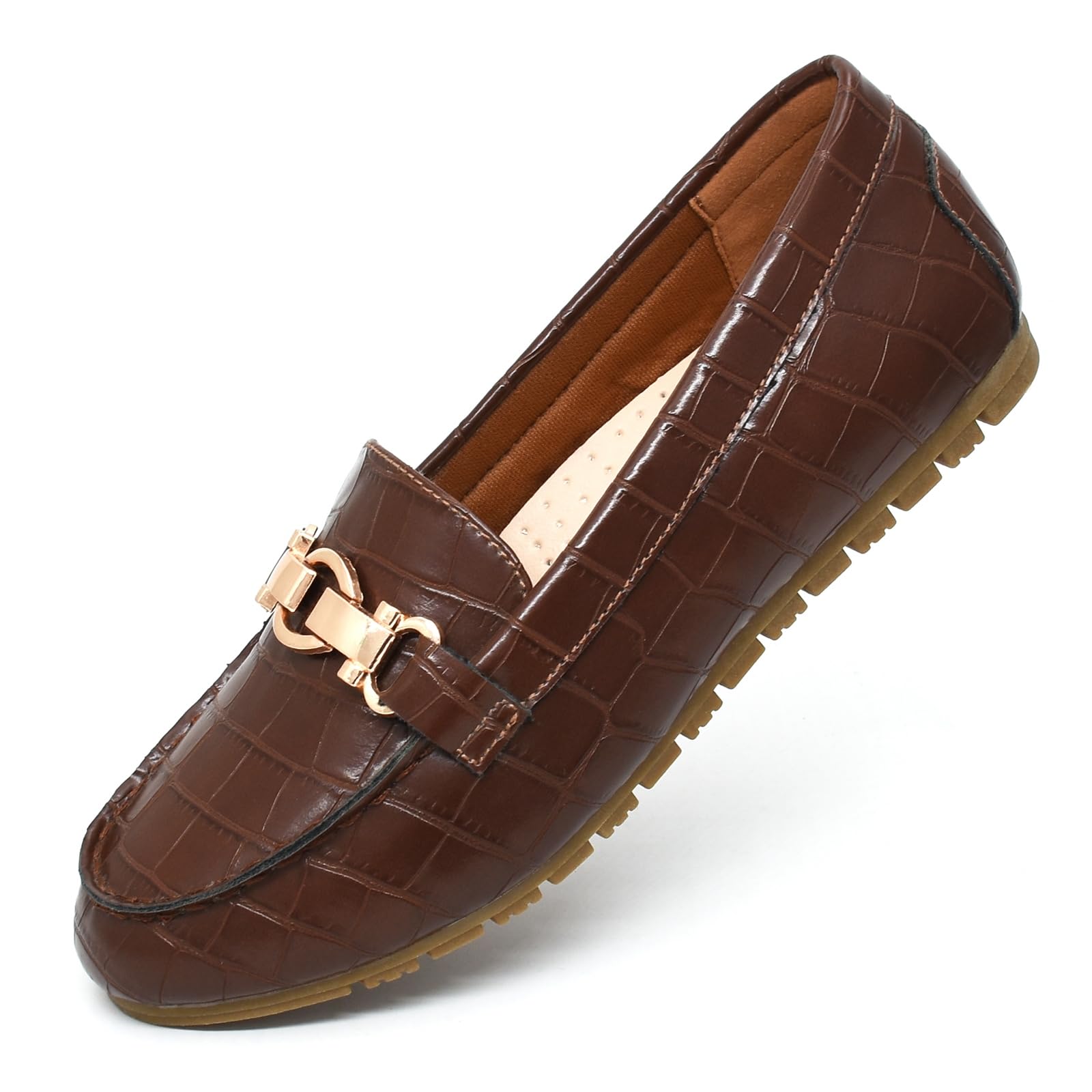 Loafers for Women Business Casual Shoes Comfortable & Lightweight Penny Loafers Slip On Work Flats, Brown Stone Leather, 9
