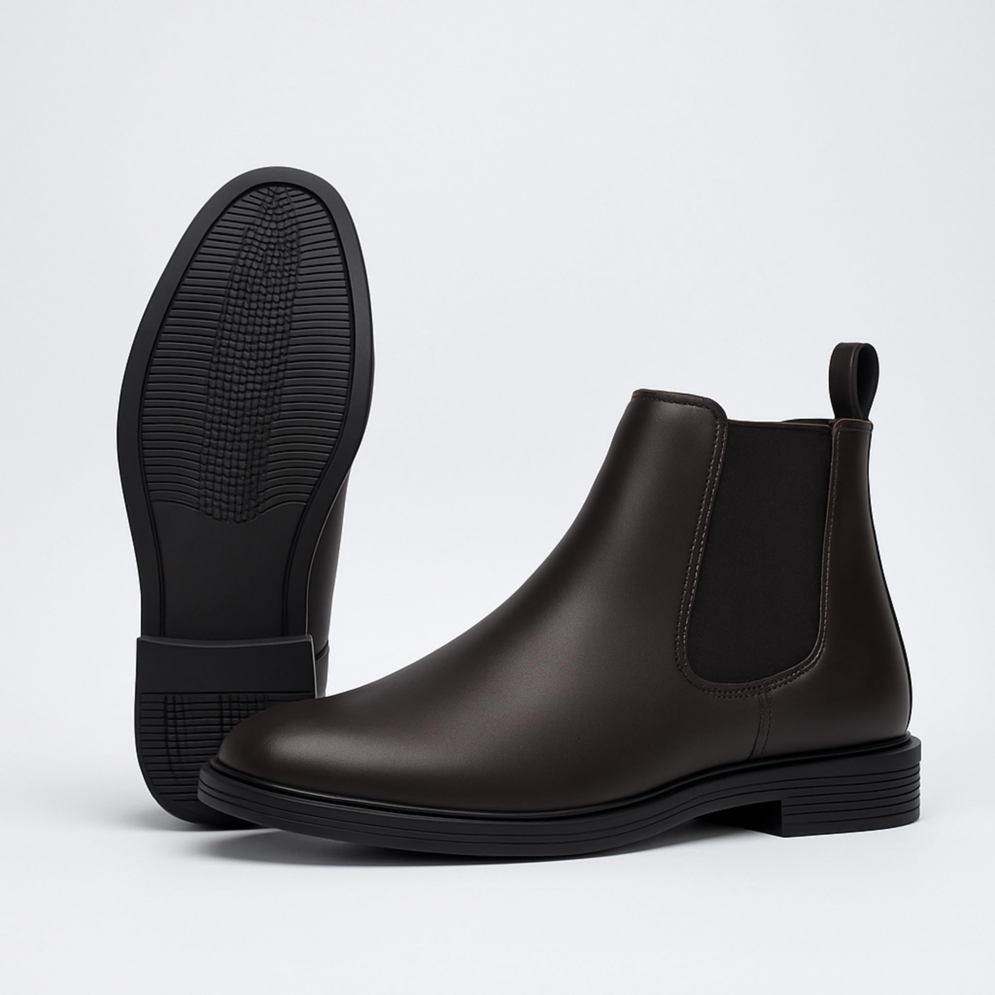 Men's Classic Chelsea Boots, Synthetic Leather, Ankle High, Black, Memory Foam Insole, 2.5 cm Block Heel (Brown, UK Footwear Size System, Adult, Men, Numeric, Medium, 10) - Image 5