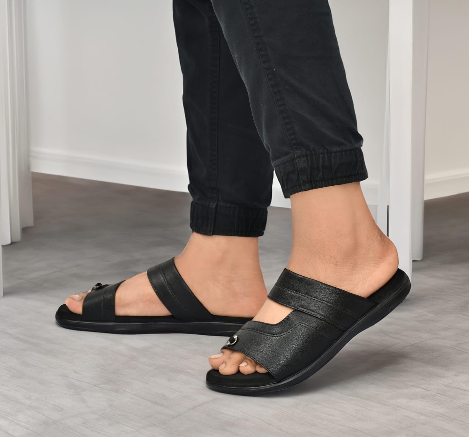 Men's Black Polyurethane Diabetic & Orthopedic Slipper Flip Flop (HF5013)