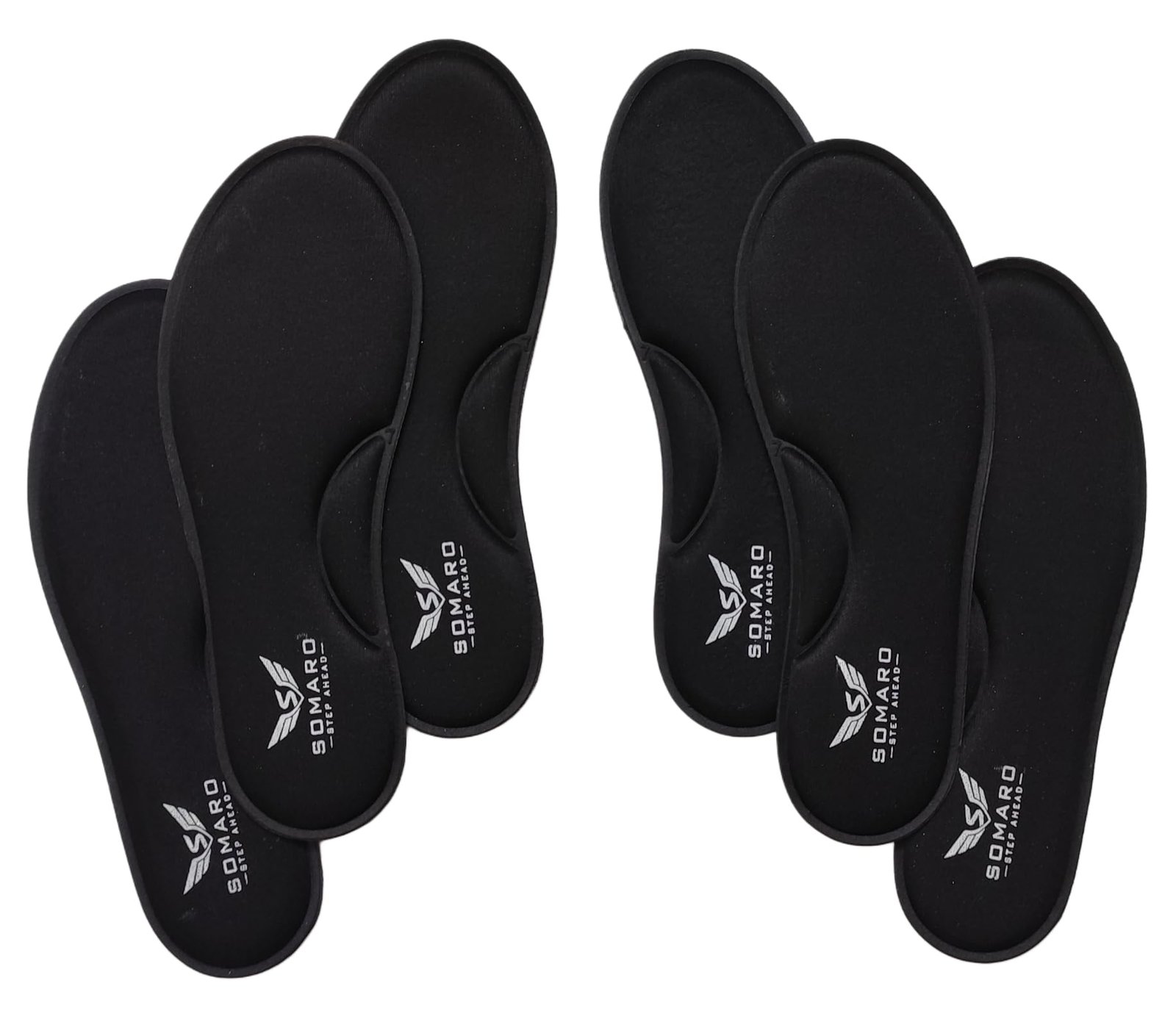 Somaro Memory Foam Shoe Insoles for Men and Women | Soft Cushioned Inserts for Long Standing and Walking | Supports Heel and Arch | Shock Absorbing | Moisture Absorbing | Lightweight Washable Insoles for All Shoes | 3 Pair | Black | Size 9